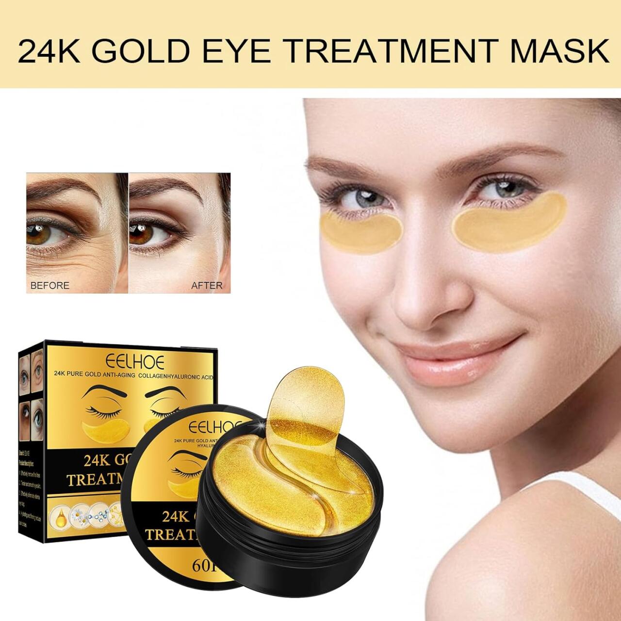 EELHOE Parches de Oro 24K para Ojos