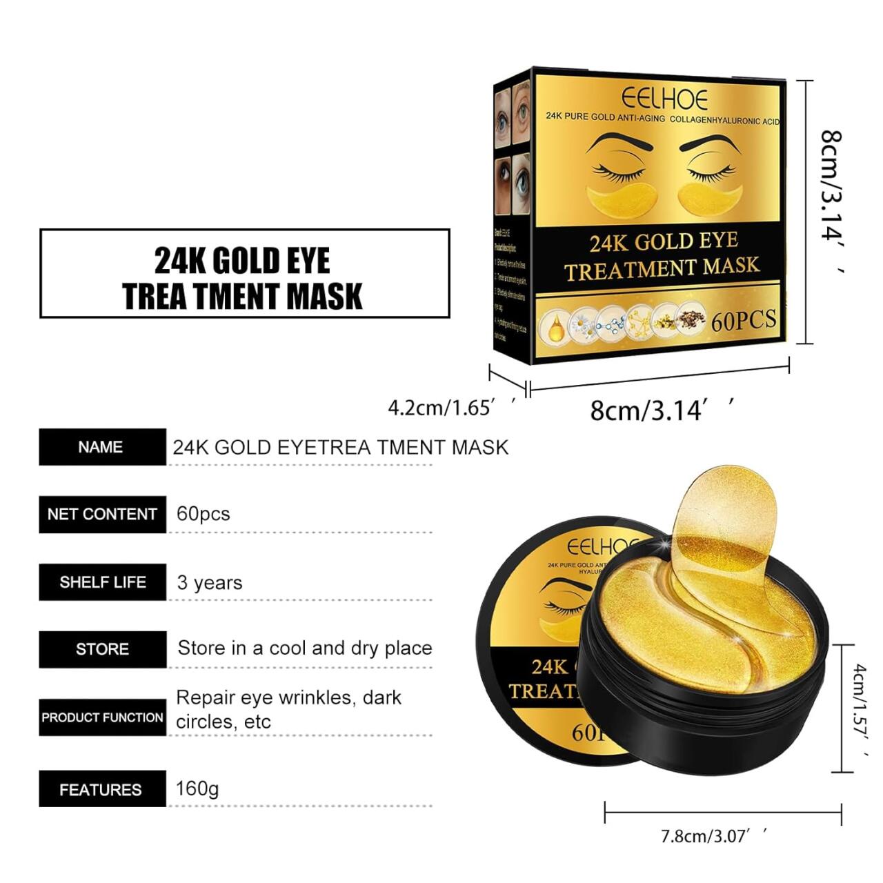 EELHOE Parches de Oro 24K para Ojos