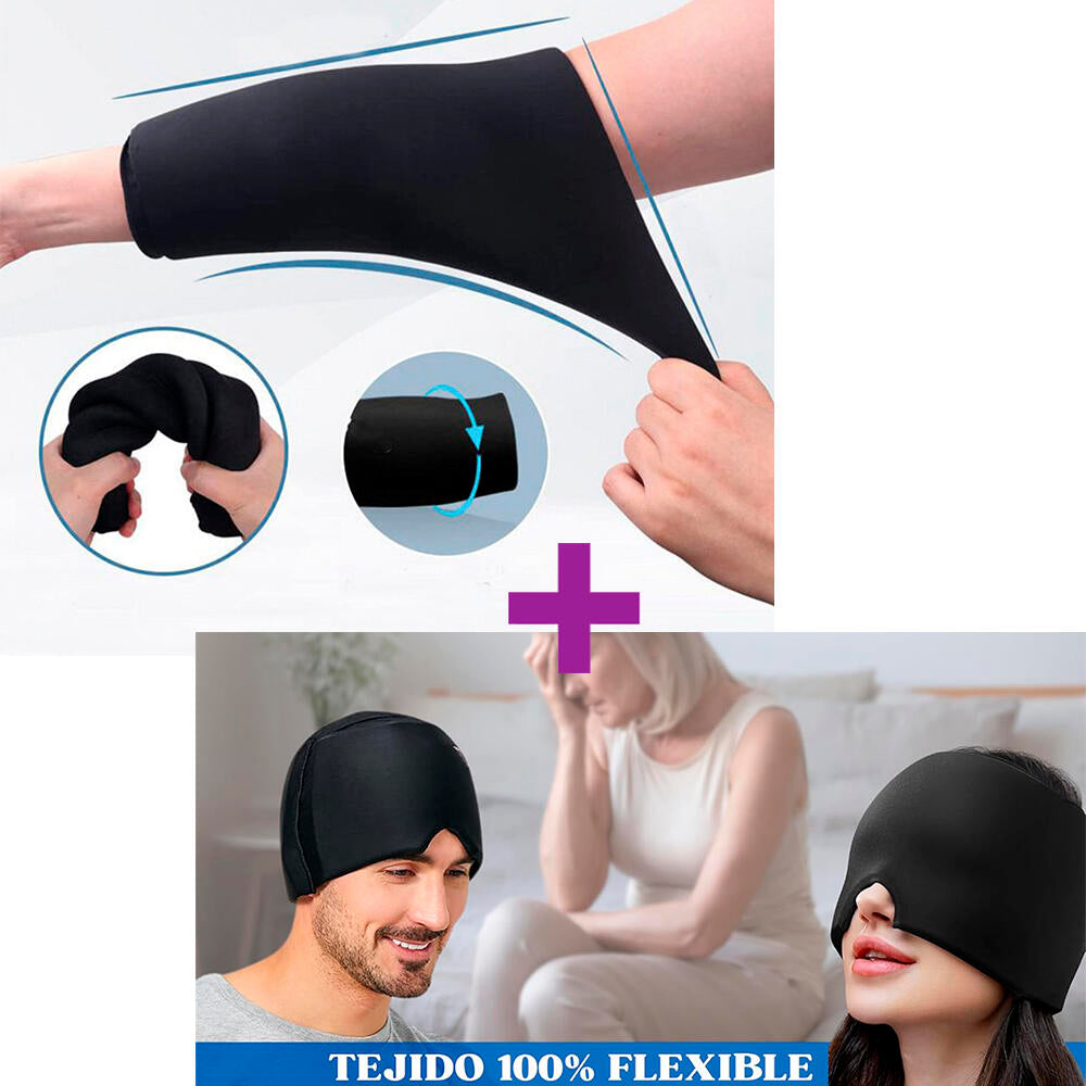 Pack Almohadilla de gel para rodillas codos Y Gorro de gel para el tratamiento de dolor