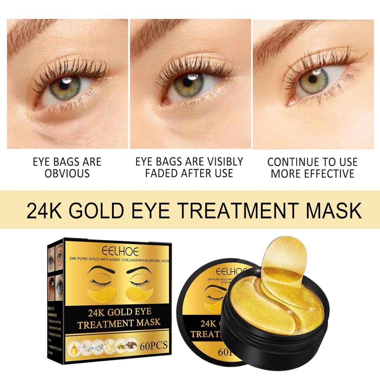 EELHOE Parches de Oro 24K para Ojos